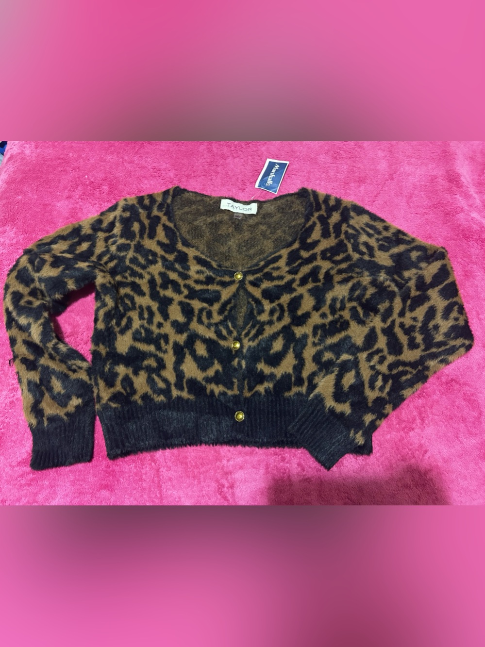 Taylor Brown and Black Leopard Print Cropped Cardigan